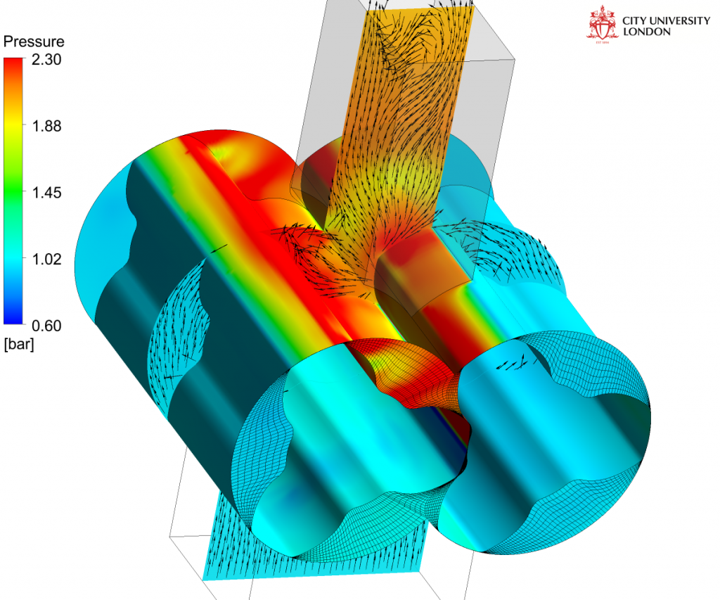 Roots blower numerical mesh with conformal interface